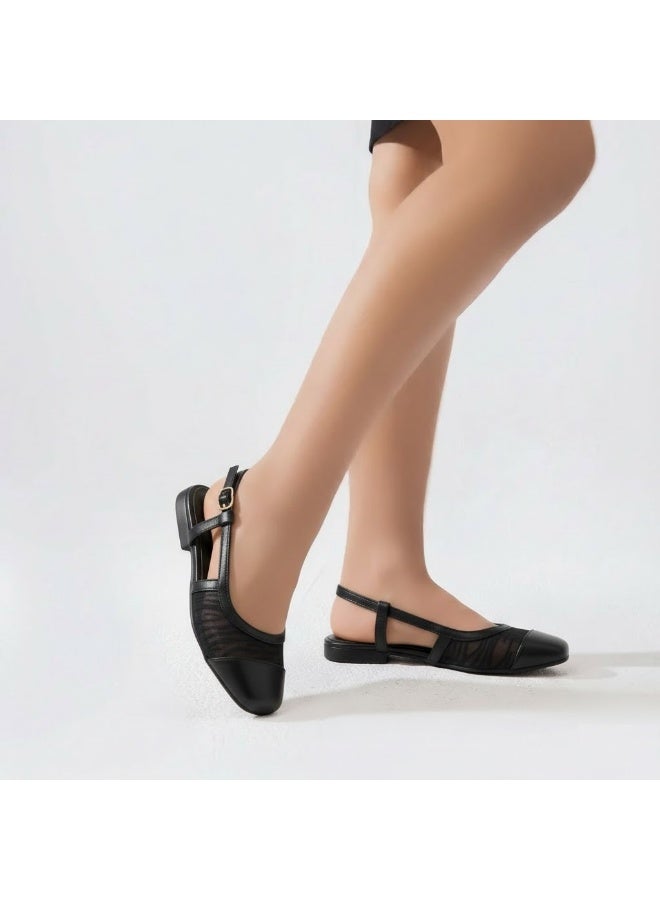 لايف ستيلاش  سابوه مسطح من الجلد مربع BF-803 - أسود - Image 1